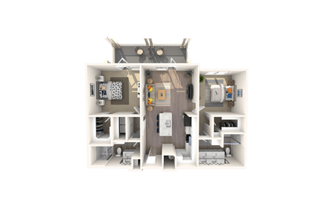 Floor plan for 2 beds, 2 baths, 1109 sqft